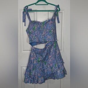 Lilly Pulitzer Vibrant Blue and Pink Patterned skirt and top set